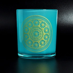 cylinder glass candle holder 8 oz wax capacity, glass candle vessels with decal for home decor
