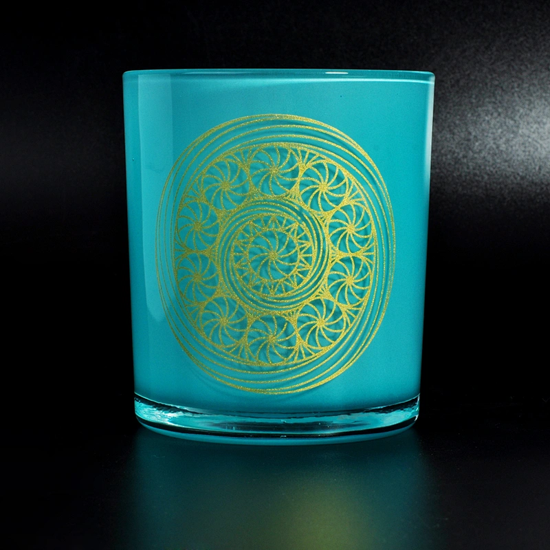 cylinder glass candle holder 8 oz wax capacity, glass candle vessels with decal for home decor
