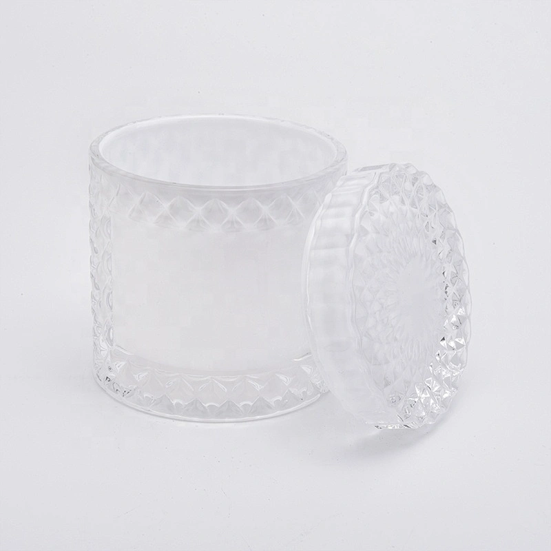 9oz White Glass Candle Vessels with Glass Lids Home Decor Wholesales