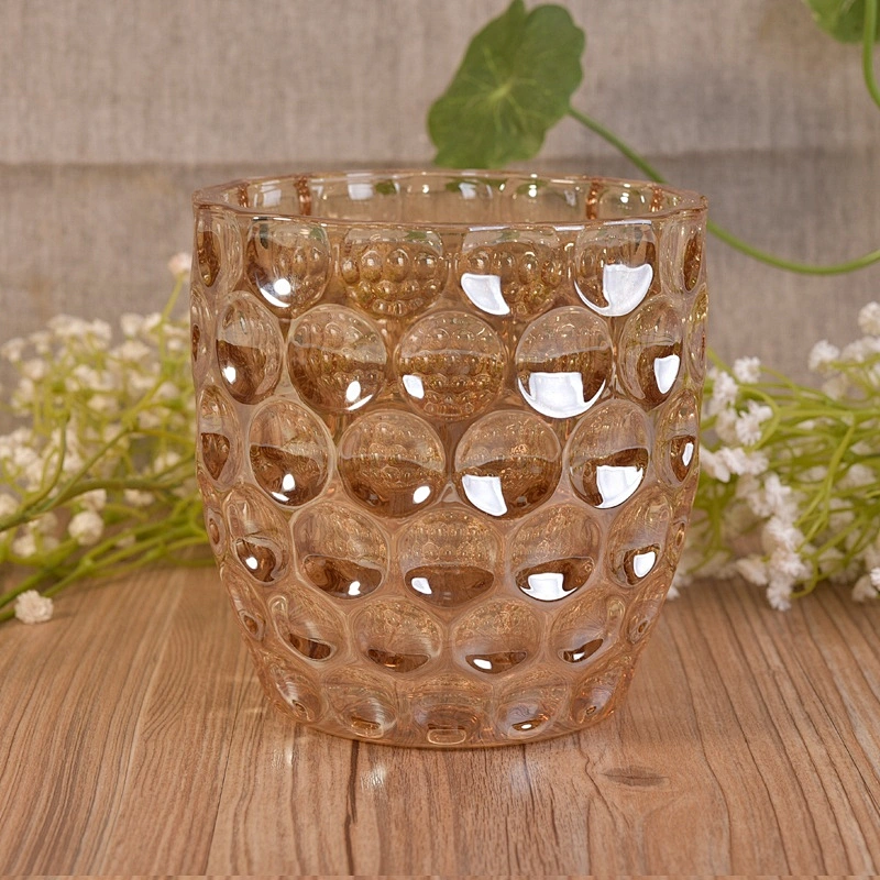 Beaten glass candle holder light brown home decoration wholesale