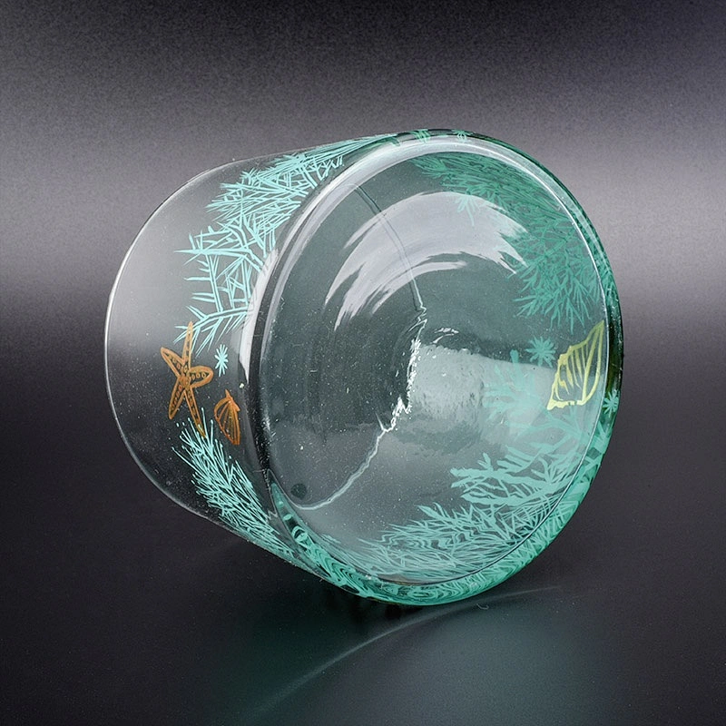 Transparent seaweed pattern candle vessel tea light glass candle jar wedding centerpieces in bulk