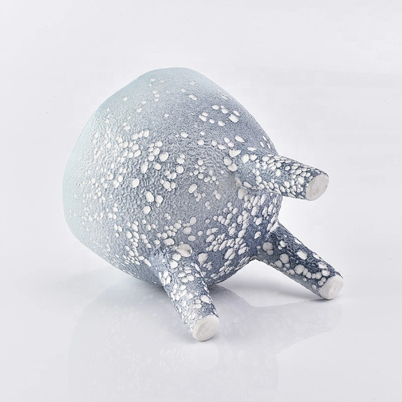 Gradient sapphire footed ceramic candle holder white dotted varnish small home decor