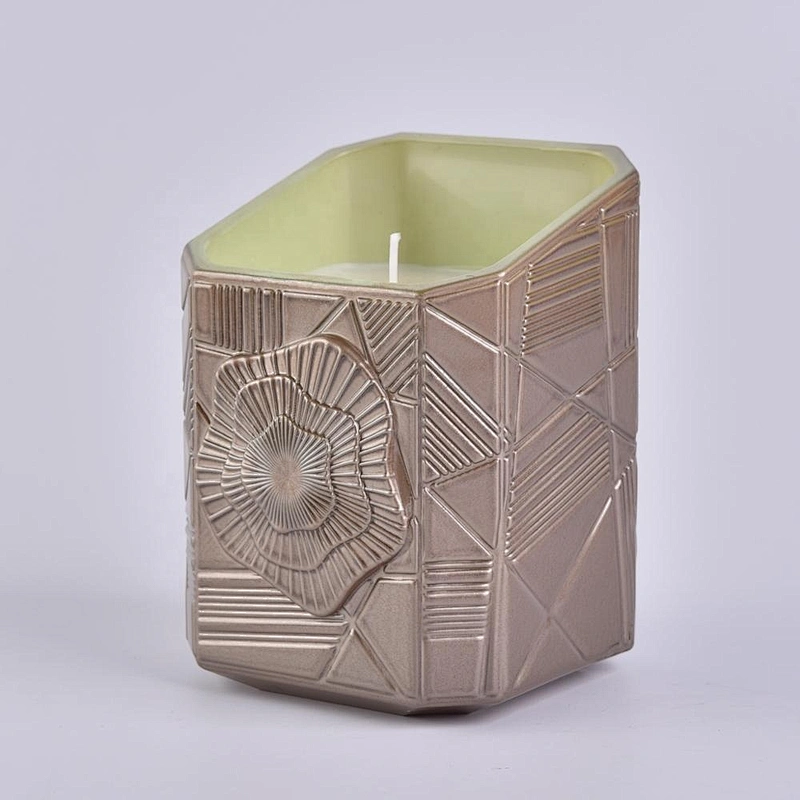 Home decoration Trapezoid brass Glass candle jars