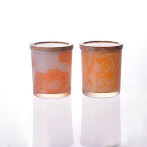 Sunny hot sales empty decorative glass candle holder with wood lid