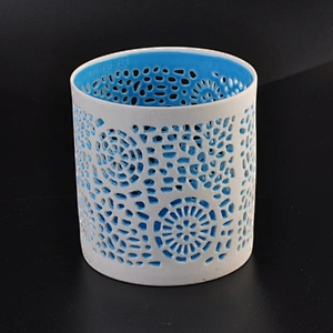 Wholesales Blue matte votive ceramic candle jar