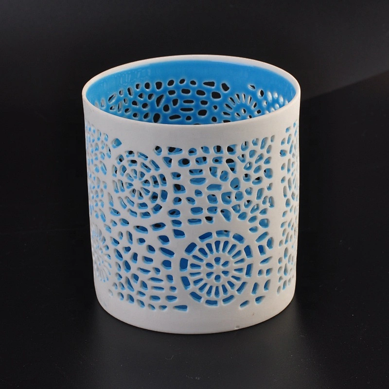 Wholesales Blue matte votive ceramic candle jar