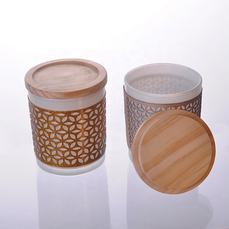 Wholesales gold crystal glass candle holder with wooden lid
