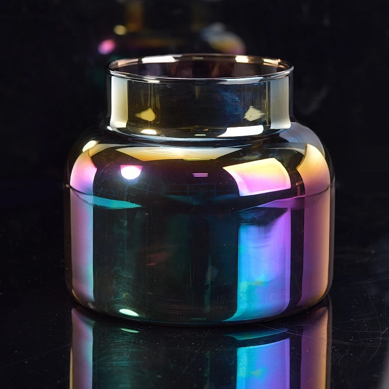 Modern customized candle jar glass iridescent candle vessel wholesales