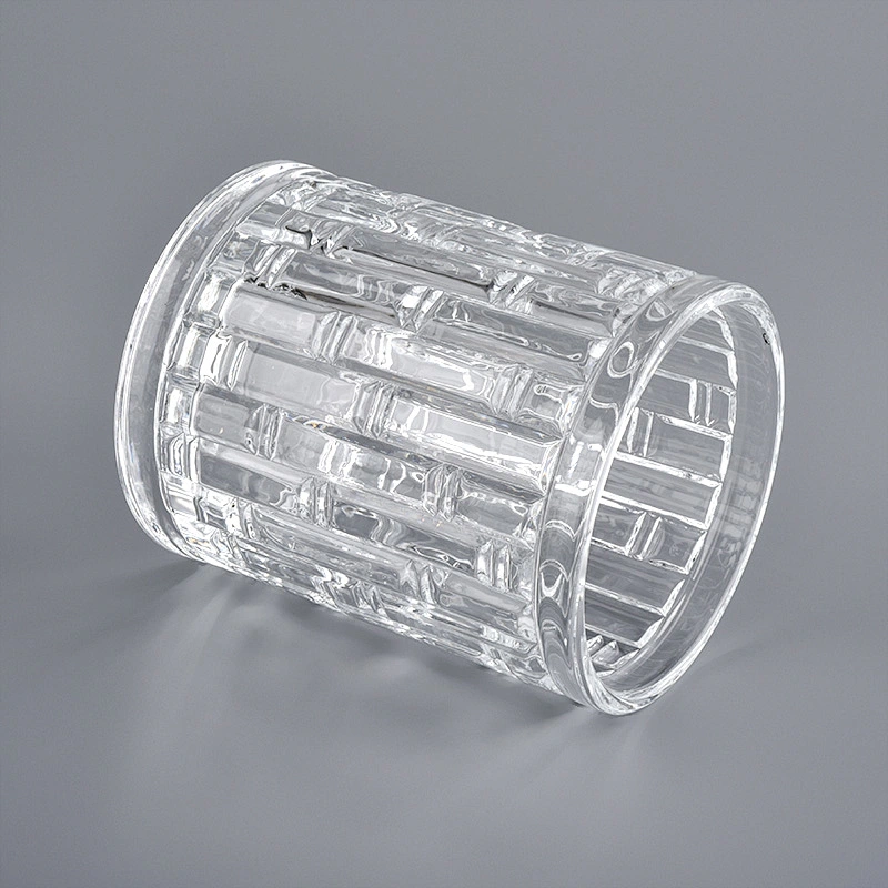 Tansparent cylinder glass vessel with bamboo pattern,  glass candle vessel for candle making