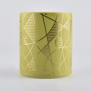 8oz 10oz Suppliers luxury cylinder gold printed candle ceramic jars