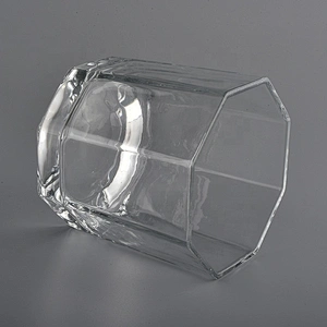 25oz big glass candle holders with hexagonal shape