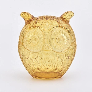 Small owl shape yellow glass candle jar home decoration