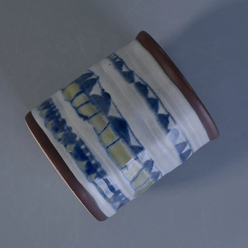 Vintage glaze painted ceramic candle jar cylinder home decoration