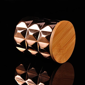 550ml gold electroplated ceramic candle vessel with wood lid