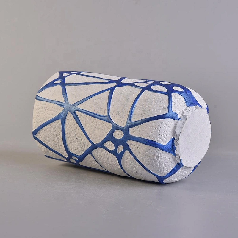 Blue Lines Pillar Concrete Candle Holder Home Decoration Pieces