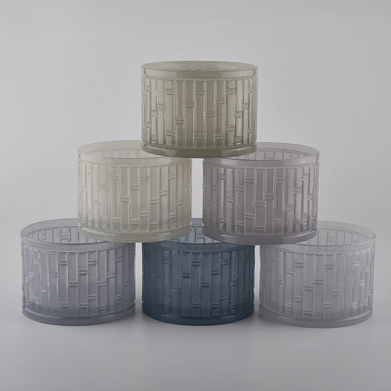 colored glass candle container with textured pattern, large  glass candle holder