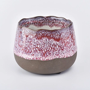 Waved edge dipped ceramic candle holder matte bottom purple home decoration