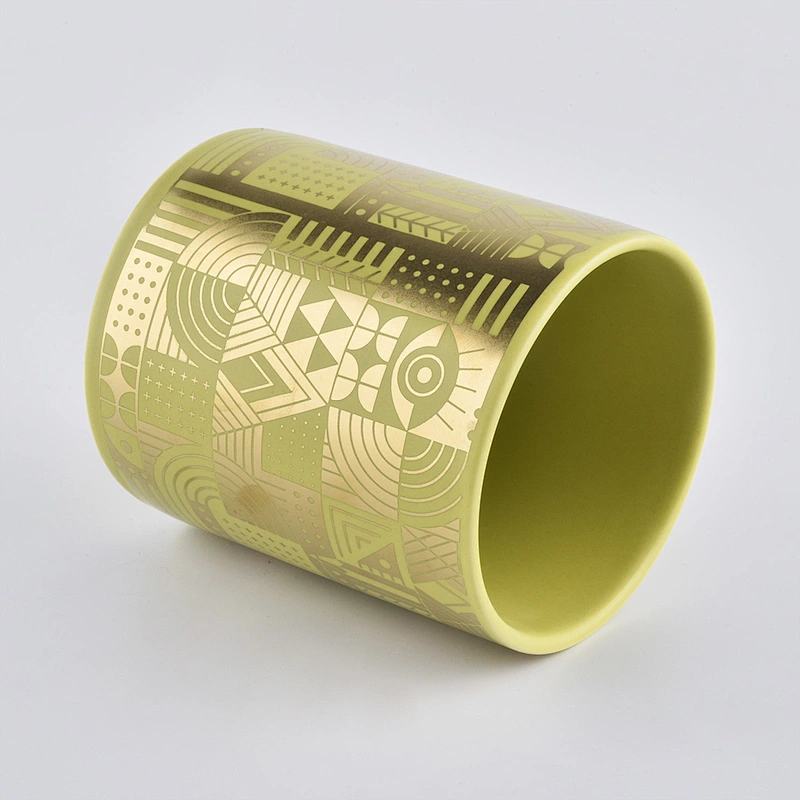 yellow cylinder ceramic jar with unique patterns, candle holder for home decor