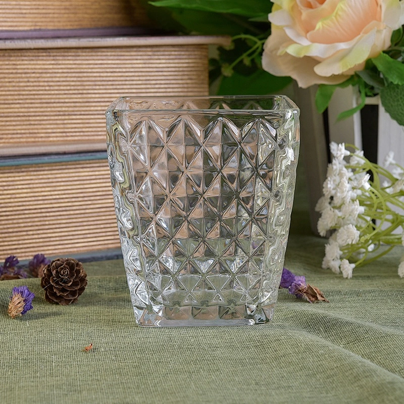 Square Glass Candle tumbler pressed candle jar home Decor