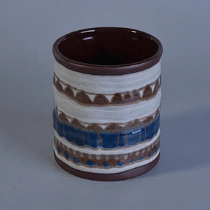 Cylinder colour glaze painted ceramic candle jar wholesale