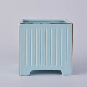 Supplier custom blue square candle ceramic jar 10oz