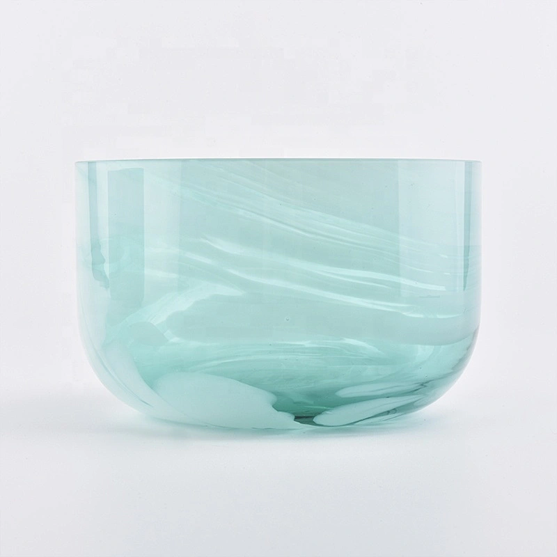 marbled glass candle jar, green glass container 560ml