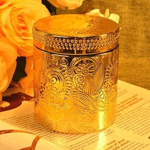 Hot sales custom golden Glass candle jar with glass lids