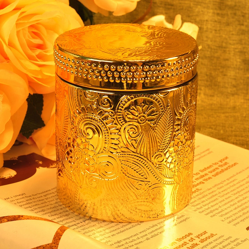 Hot sales custom golden Glass candle jar with glass lids