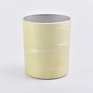 yellow 12 oz glass candle jar for home decor, electroplating cylinder glass candle vessel