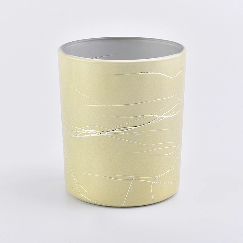 yellow 12 oz glass candle jar for home decor, electroplating cylinder glass candle vessel