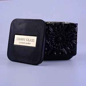 Wholesales square black crystal glass candle jar with lid