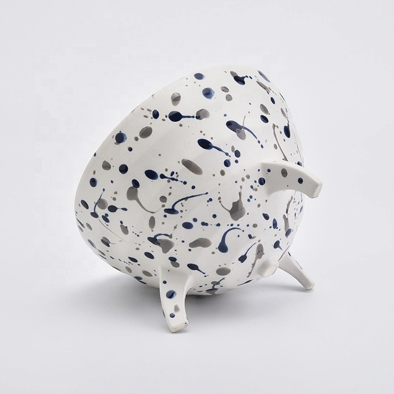 Large Footed Ceramic Vessel Ceramic Candle Holder with Dots Home Decoration