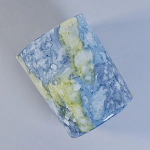 Bulk China marble cylinder empty ceramic candle jar holder