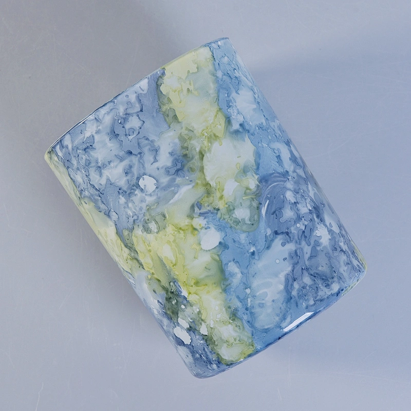 Bulk China marble cylinder empty ceramic candle jar holder