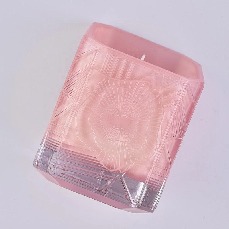 Custom Trapezoid pink tealight candle glass holder