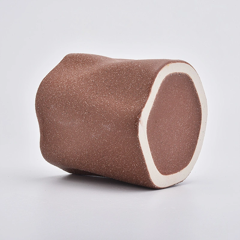 stump shaped brownish red ceramic container, 14 oz matte ceramic candle jar