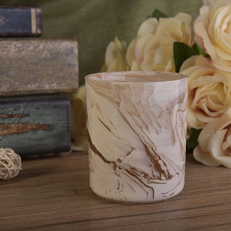 Cylinder marble ceramic candle jars for home decor