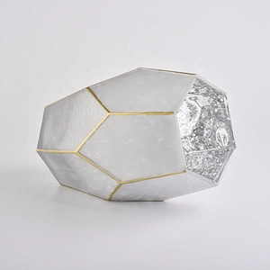 Unique Frosted White Glass Candle Holders with gold rim