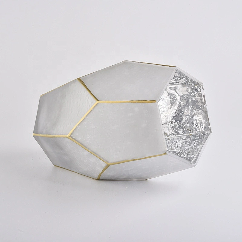 Unique Frosted White Glass Candle Holders with gold rim
