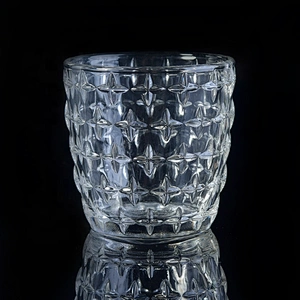 Transparent embossed candle bottles glass candle cup in bulk