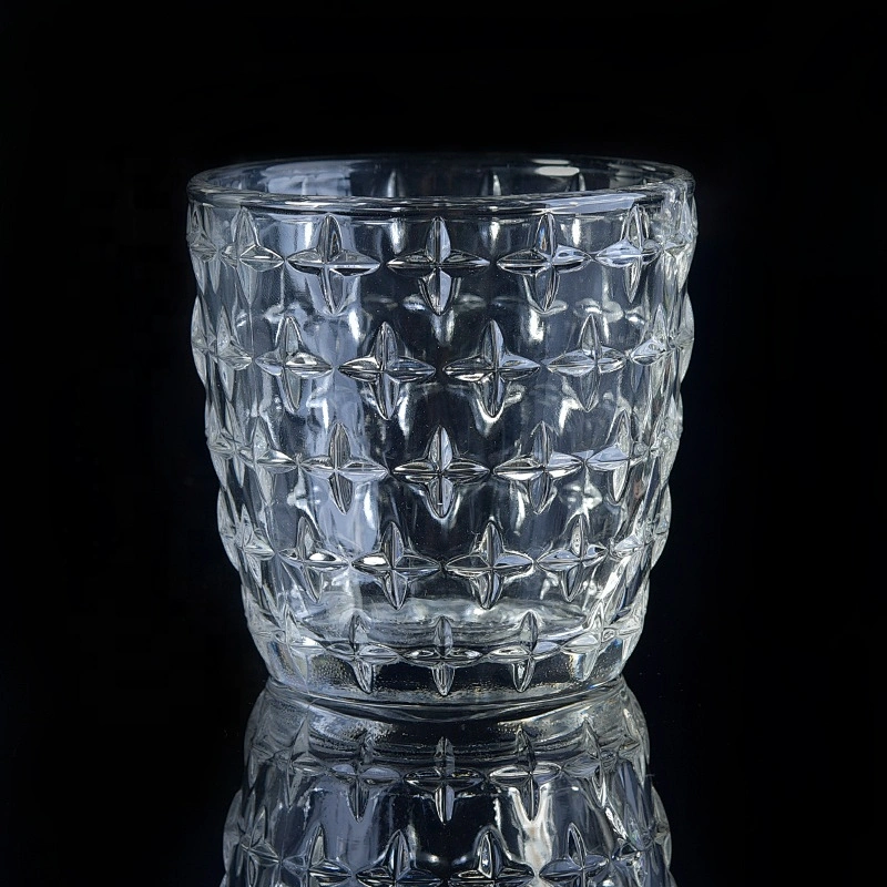 Transparent embossed candle bottles glass candle cup in bulk