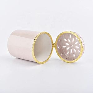 Customized cylinder ceramic votive candle container candle holders with lid home decor wholesale