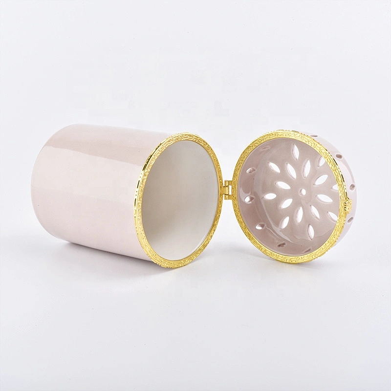 Customized cylinder ceramic votive candle container candle holders with lid home decor wholesale