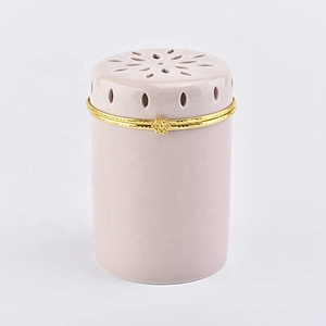 Customized cylinder ceramic votive candle container candle holders with lid home decor wholesale