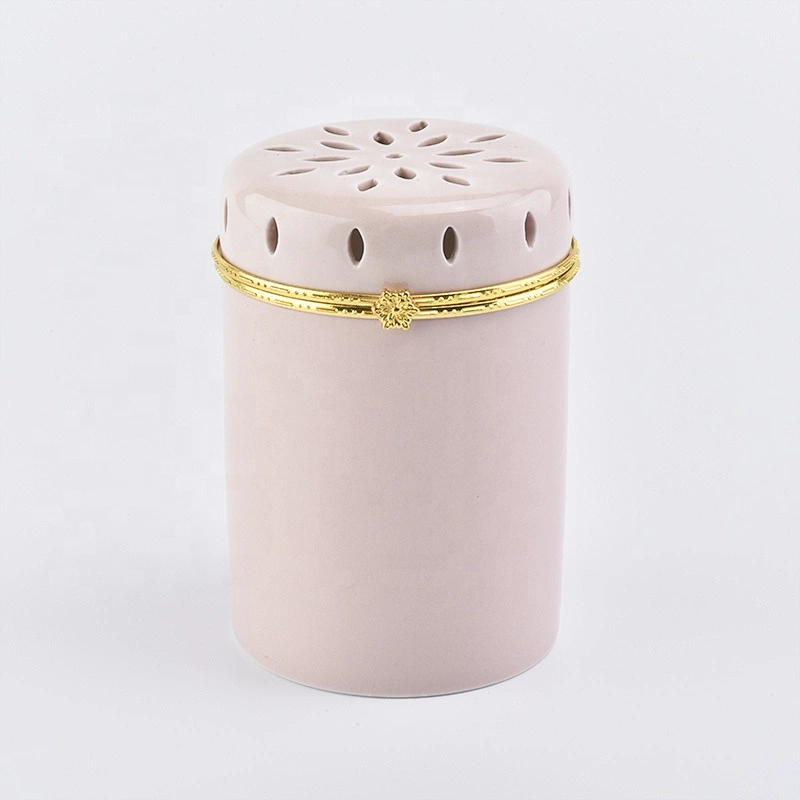 Customized cylinder ceramic votive candle container candle holders with lid home decor wholesale