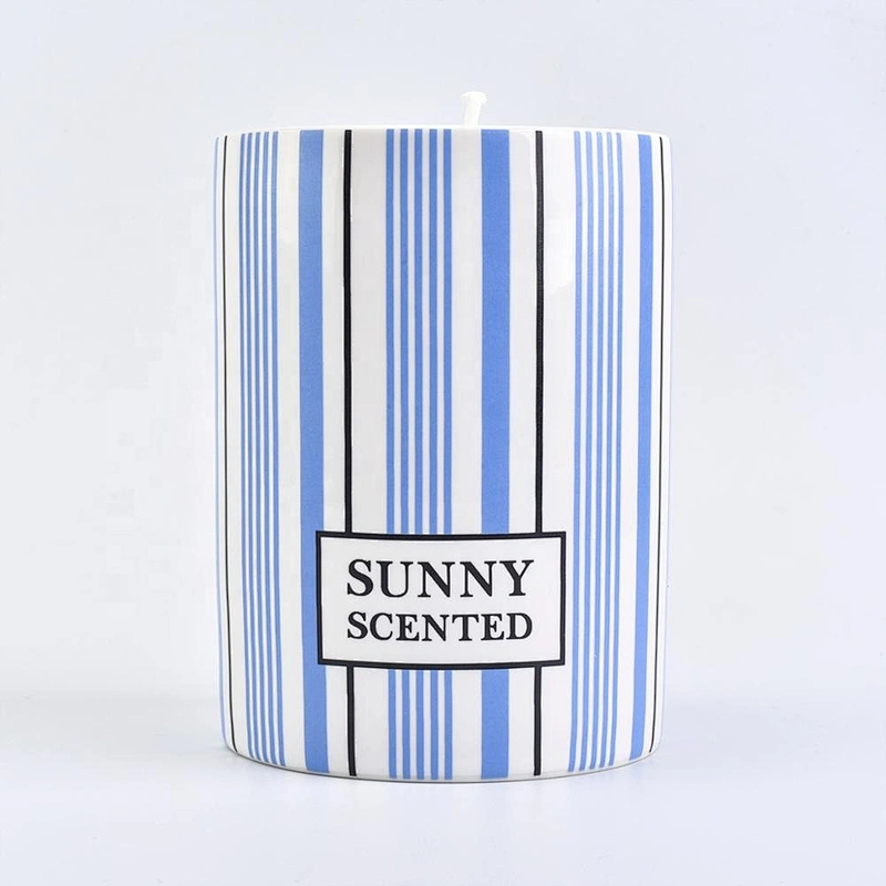 10oz 20oz Custom blue scented ceramic candle vessels wholesales
