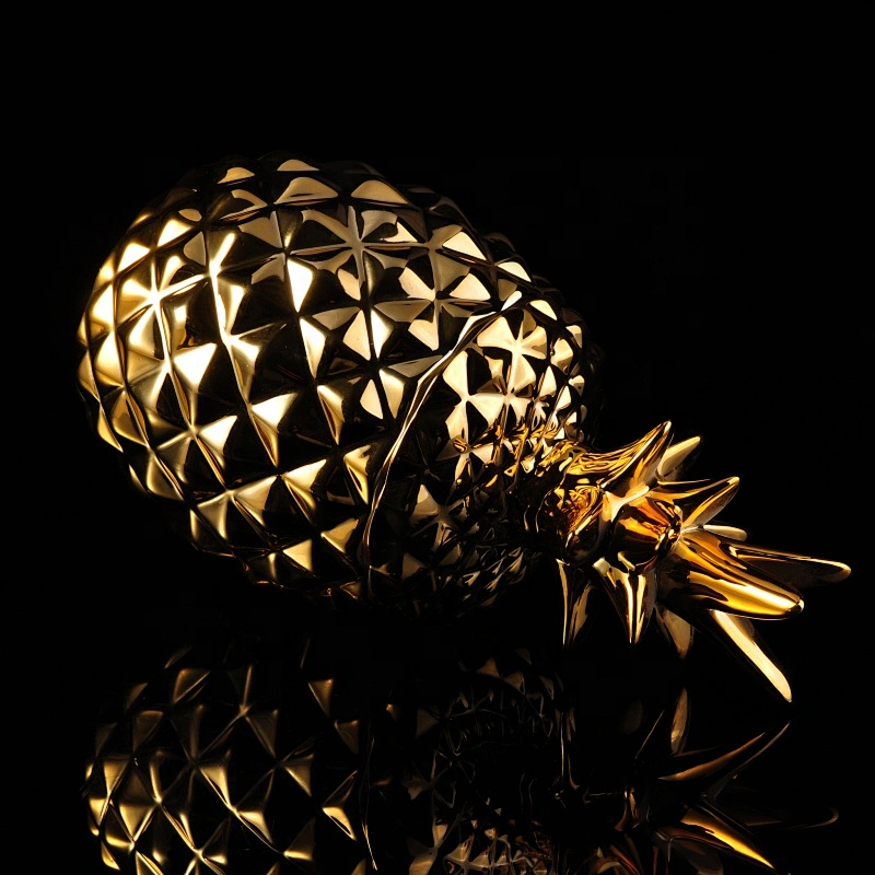 Large Metallic Gold Pineapple Ceramic Candle Jars Home Decoration Pieces
