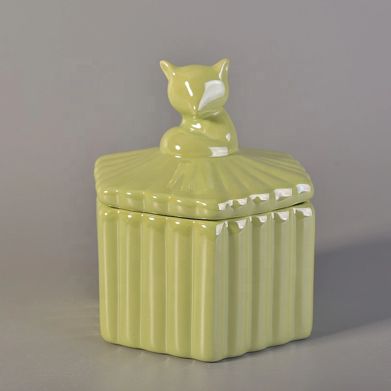 Geo glazed ceramic candle jar scented candle vessel with lid home decor