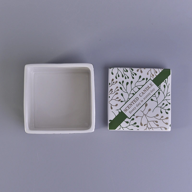 Wholesales vintage square empty ceramic candle holders with lid