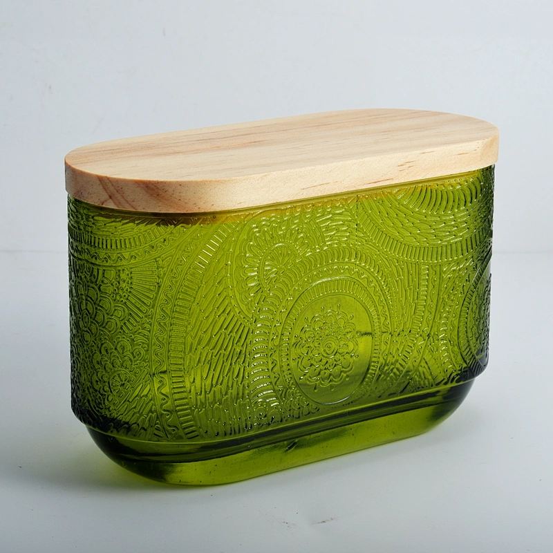 Wholesale home decoration glass candle holder with wooden lid